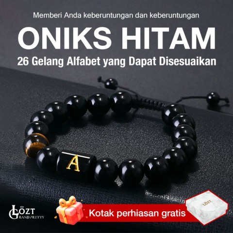 Gelang Onyx Hitam 26 Alfabet yang Dapat Disesuaikan