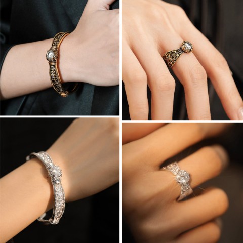 Gelang relief arabesque Moissanite yang indah