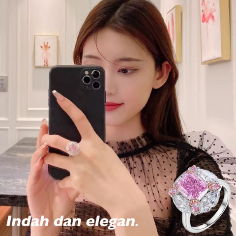 Cincin Berlian Merah Muda Permen Karet