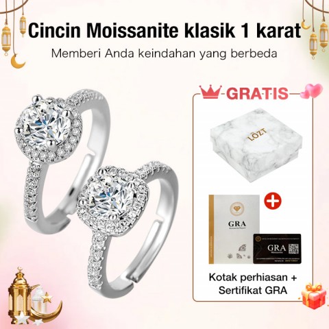 Cincin berlian Moissanite klasik 1 karat