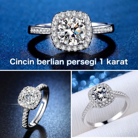 Cincin berlian Moissanite klasik 1 karat