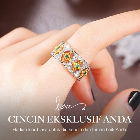 Cincin berlian hijau tetesan air mata Venesia dua warna emas