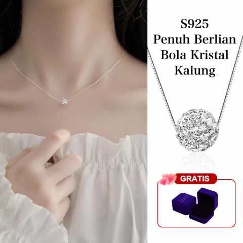 S925 Kalung Bola Kristal Berlian Penuh