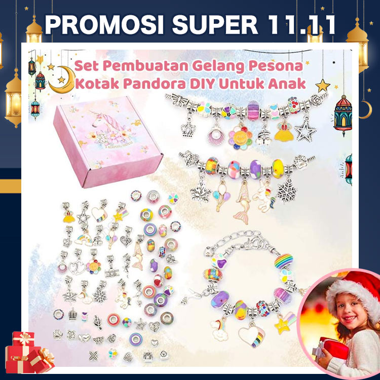 11.11 Penjualan Besar - Set Pembuatan Gelang Pesona Kotak Pandora DIY Untuk Anak-Anak-1 set memiliki 3 gelang DIY