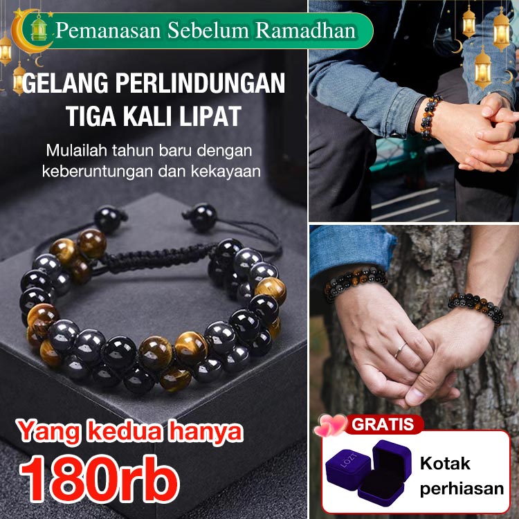 Perlindungan Tiga Kali Lipat Gelang Batu Akik Tiger Eye Alami -Yang kedua hanya 180rb - Dapat disesuaikan, dengan kotak perhiasan, garansi 1 tahun 