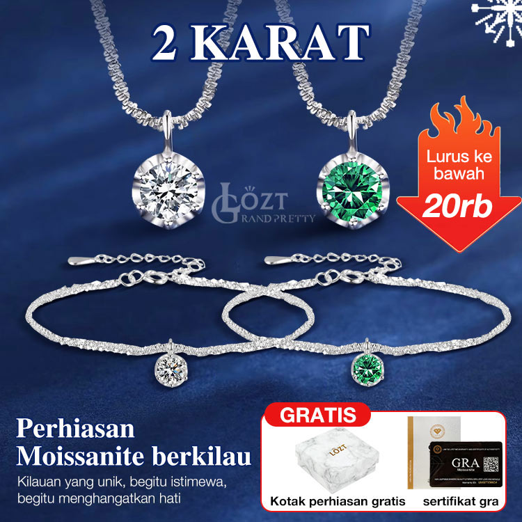 Diskon 20rb untuk waktu terbatas - Set Gelang Kalung Moissanite Berkilau - Sertifikat GRA. Kotak perhiasan gratis