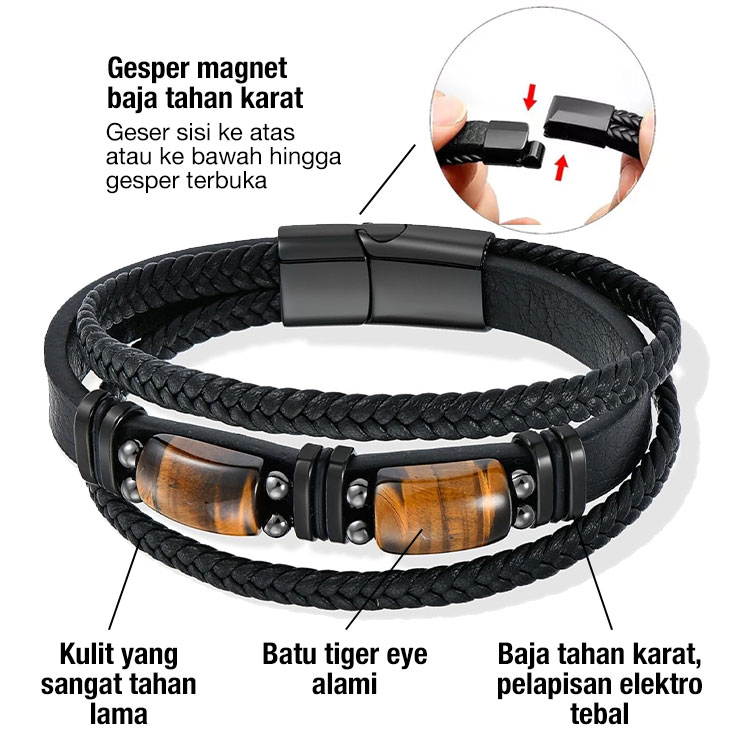 Gelang Kulit Kepang Mata Harimau - Membawa kekayaan dan keberuntungan, mengusir energi negatif. Menstabilkan emosi, mengurangi kecemasan - Beli sekarang dapatkan kotak perhiasan gratis