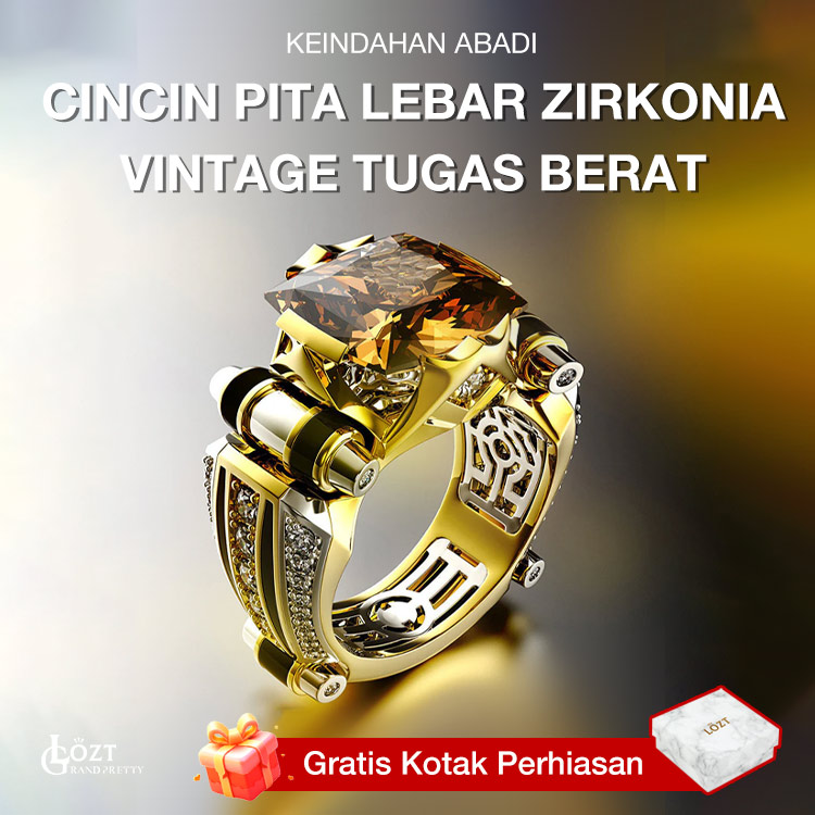 Promosi Tahun Baru-Potongan kedua hanya 70rb-Cincin Pita Lebar Zirkonia Vintage Tugas Berat-Kotak perhiasan gratis-Membawa keberuntungan dan rejeki