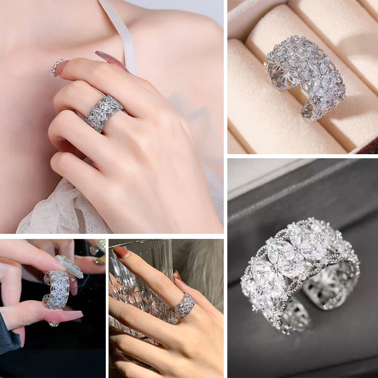 Bersinar dengan Elegan - Cincin Bunga Moissanite - Dilengkapi Sertifikat GRA dan Kotak Perhiasan Gratis