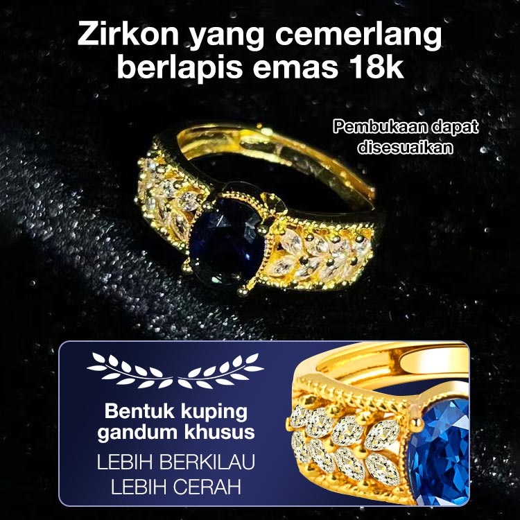 Penjualan Super 9.9 - Simbol Panen dan Harapan - Cincin Emas 18K Bentuk Bulir Gandum dengan Zirconia - Termasuk Kotak Hadiah Gratis